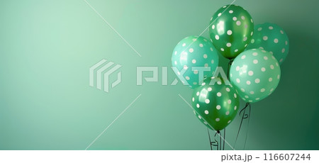 Green Polka Dot Balloons Against a Mint Wall Green Polka Dot Balloons Against a Mint Wall 116607244