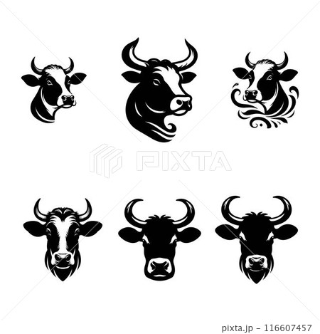 Cow head vector silhouette black and white cow illustration 116607457