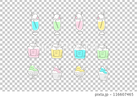 彩色蘇打水和刨冰的模擬風格插圖 彩色蘇打水和刨冰的模擬風格插圖 116607465