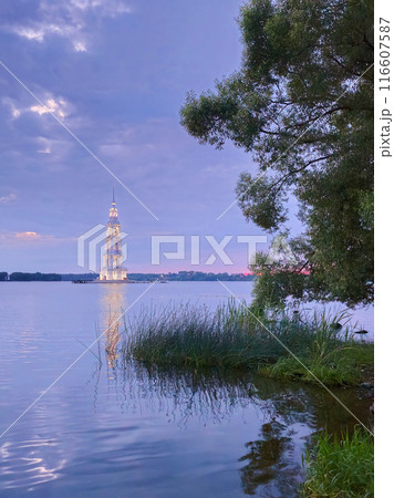 Stunning blue hour over the bell tower on the island. 116607587