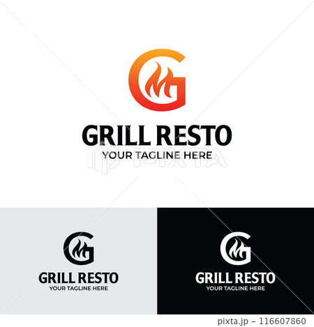 GM letter gradient fire flame grill resto logo template GM letter gradient fire flame grill resto logo template 116607860