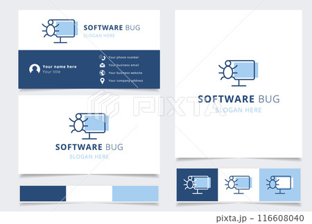 Software bug logo design featuring a bug infecting a computer screen 116608040