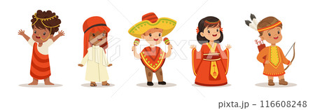 Kids Wearing National Costumes Of Different Countries Vector Set 116608248