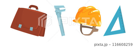 Professional Architect Work Tools and Supply Vector Set 116608259