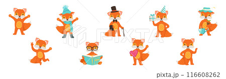 Cute Red Fox Character Engaged in Different Activity Vector Set Cute Red Fox Character Engaged in Different Activity Vector Set 116608262