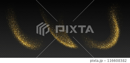 Golden glitter splash, shiny star dust explosion, shimmer spray effect, festive holiday particles 116608382