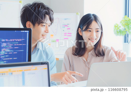 プログラミングを打ち合わせするエンジニア男女_1 116608795