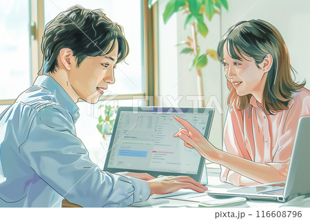 打ち合わせするエンジニア男女_実写風イラスト1 116608796
