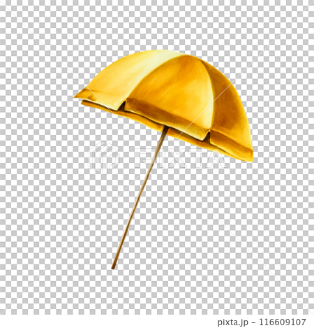 Yellow beach umbrella. Watercolor hand drawn sun illustration isolated on background. For designers, postcards, greetings, birthday, calendar, wallpapers, wrapping paper, scrapbooking, covers 116609107