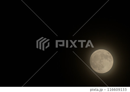 薄い雲がかかる皐月の月齢14.0小望月 116609133