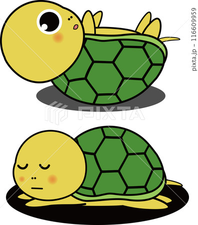 寝る・ひっくりかえる可愛い亀のイラストセットのイラスト素材