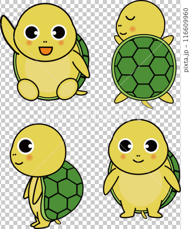 可愛的烏龜舉手，睡覺，躺著，站立姿勢插畫集 116609960