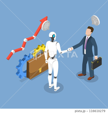 3D Isometric Flat Vector Illustration of Contract With Ai Robot, Shaking Hands with Robot 3D Isometric Flat Vector Illustration of Contract With Ai Robot, Shaking Hands with Robot 116610279