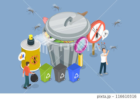 3D Isometric Flat Vector Illustration of Mosquito Based Infection, Preventing Malaria and Dengue Fever through Health Campaigns 116610316