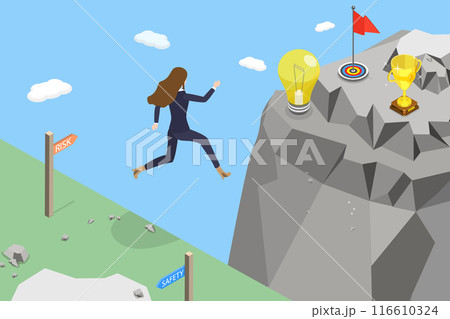 3D Isometric Flat Vector Illustration of Business Risk, Next Big Career Leap 3D Isometric Flat Vector Illustration of Business Risk, Next Big Career Leap 116610324