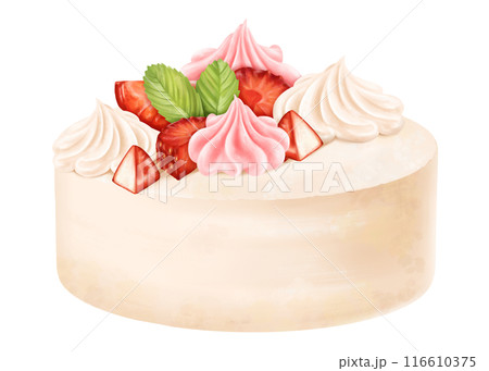 Festive sponge cake decorated with meringue, fresh strawberries. Pastry dessert with cream for birthday, home parties. A fruit pie from the bakery. A sweet berry gift. Digital isolated illustration Festive sponge cake decorated with meringue, fresh strawberries. Pastry dessert with cream for birthday, home parties. A fruit pie from the bakery. A sweet berry gift. Digital isolated illustration 116610375