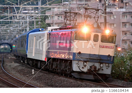 東海道本線　真鶴　JR貨物　EF65-2068（新鶴見）＋マニ50-2186＋2100系　R5編成 116610434