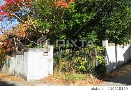 塀や門柱が残るだけの、別荘地の廃屋 116610590