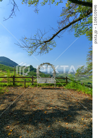 初夏の陽ざしと展望台のベンチ風景 城ヶ鼻公園(じょうがはなこうえん)内 浮羽稲荷神社(うきは市) 初夏の陽ざしと展望台のベンチ風景 城ヶ鼻公園(じょうがはなこうえん)内 浮羽稲荷神社(うきは市) 116610946