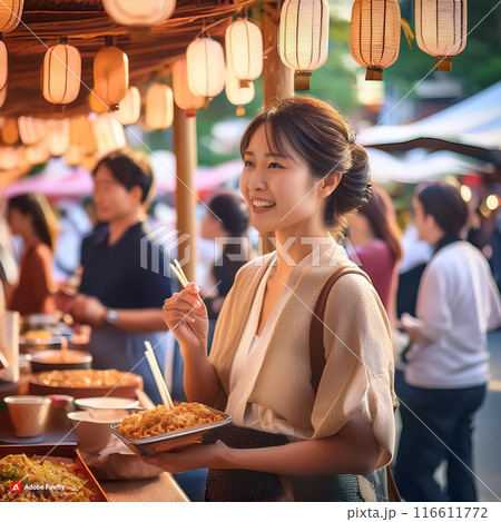 お祭りを楽しむ女性 お祭りを楽しむ女性 116611772