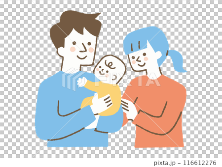 Father holding a baby and mother snuggling up to him_color 116612276