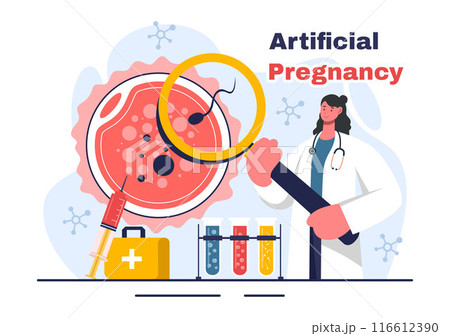 Artificial Pregnancy Vector Illustration with Couple After Successful Embryo Engraftment and Reproductive Health in a Flat Cartoon Background 116612390