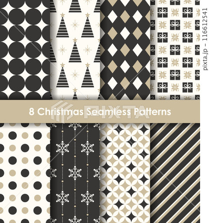 黒、白、ベージュのクリスマスシームレスパターンセット 黒、白、ベージュのクリスマスシームレスパターンセット 116612541