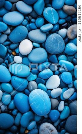 Abstract natural pebbles background. Blue gravel texture. Stone background. Vintage blue color. Sea pebble beach. Beautiful nature. Generate AI 116613166