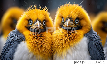 Amazing Close up of King Penguins Showing Affection in Volunteer Point, Falkland Islands , Generate AI 116613203