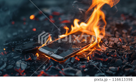 炎上しているスマートフォン 116613398
