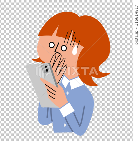 スマホを見てショックを受ける女生 116614817