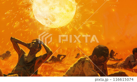 灼熱の太陽を背に倒れ込む人々 116615074