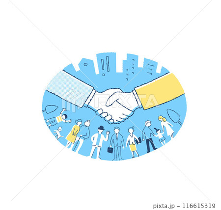 握手をする手　街並みと人々 116615319