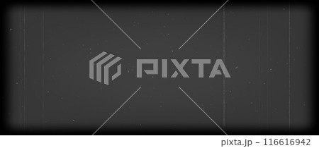 Black and white retro film frame texture. Vintage grain noir movie background. Old photo filter overlay with grain, scratches, noise, dust. Nostalgic cinematic photography effect. Vector wallpaper 116616942