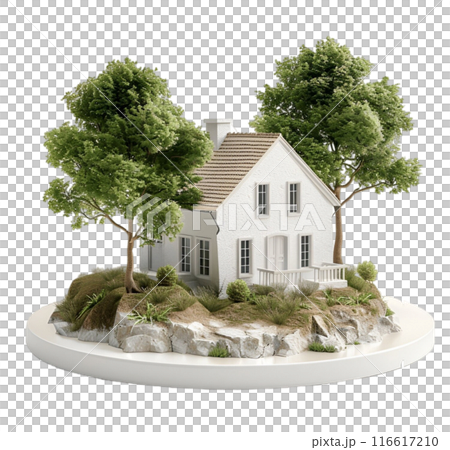 small house on a white plate 116617210
