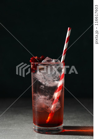 Red cocktail with fresh pomegranate on a dark background 116617603