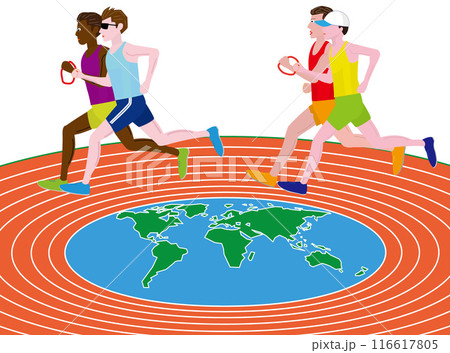 視覚障害者がガイドランナーと走っているイラストです。 視覚障害者がガイドランナーと走っているイラストです。 116617805