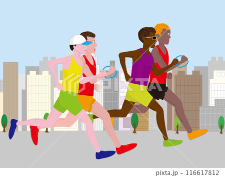 視覚障害者がガイドランナーと走っているイラストです。 視覚障害者がガイドランナーと走っているイラストです。 116617812