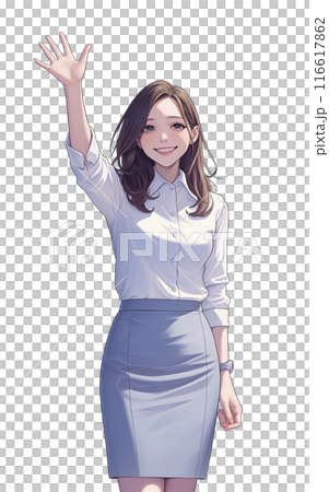 一位女商人舉手引導的「人工智慧生成圖像」插圖 116617862