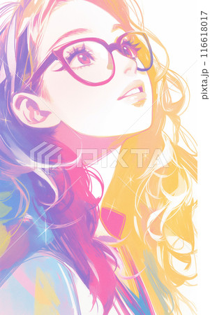 メガネをかけた女性の横顔のイラスト「AI生成画像」 116618017