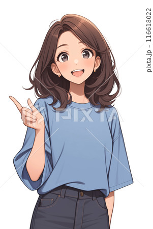 指を刺している女性のイラスト「AI生成画像」 116618022