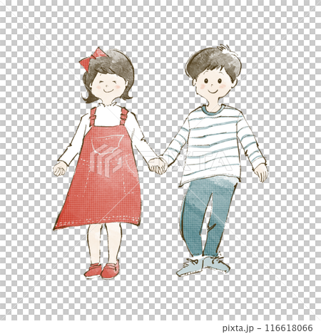 手を繋いでいる男の子と女の子のイラスト 116618066
