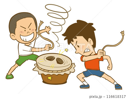 ベーゴマで遊ぶ子供たちのイラスト ベーゴマで遊ぶ子供たちのイラスト 116618317