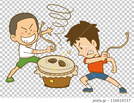 ベーゴマで遊ぶ子供たちのイラスト ベーゴマで遊ぶ子供たちのイラスト 116618317