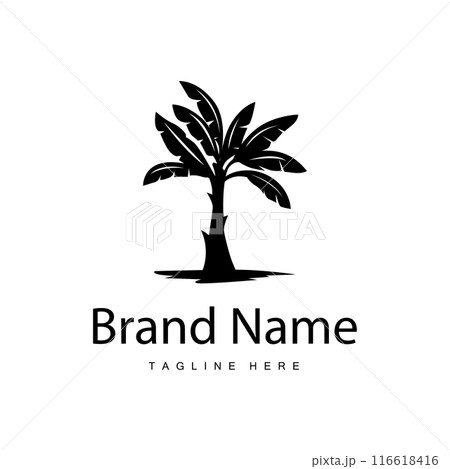 Banana Tree Logo, Tropical Fruit Plant Flat Silhouette Template Illustration Design 116618416