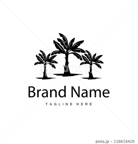 Banana Tree Logo, Tropical Fruit Plant Flat Silhouette Template Illustration Design 116618420
