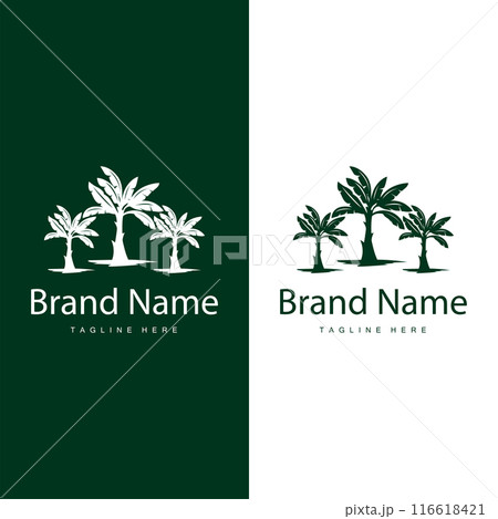 Banana Tree Logo, Tropical Fruit Plant Flat Silhouette Template Illustration Design 116618421
