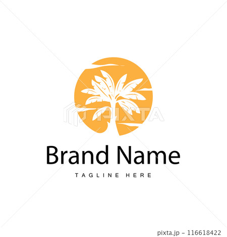 Banana Tree Logo, Tropical Fruit Plant Flat Silhouette Template Illustration Design 116618422