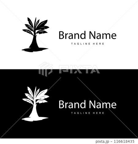 Banana Tree Logo, Tropical Fruit Plant Flat Silhouette Template Illustration Design 116618435