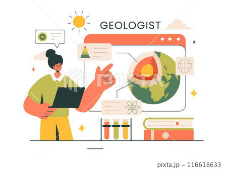 Geologist Vector Illustration with Soil Analysis and Features of the Earth for Science, Research or Expedition in Flat Cartoon Hand Drawn Background 116618633